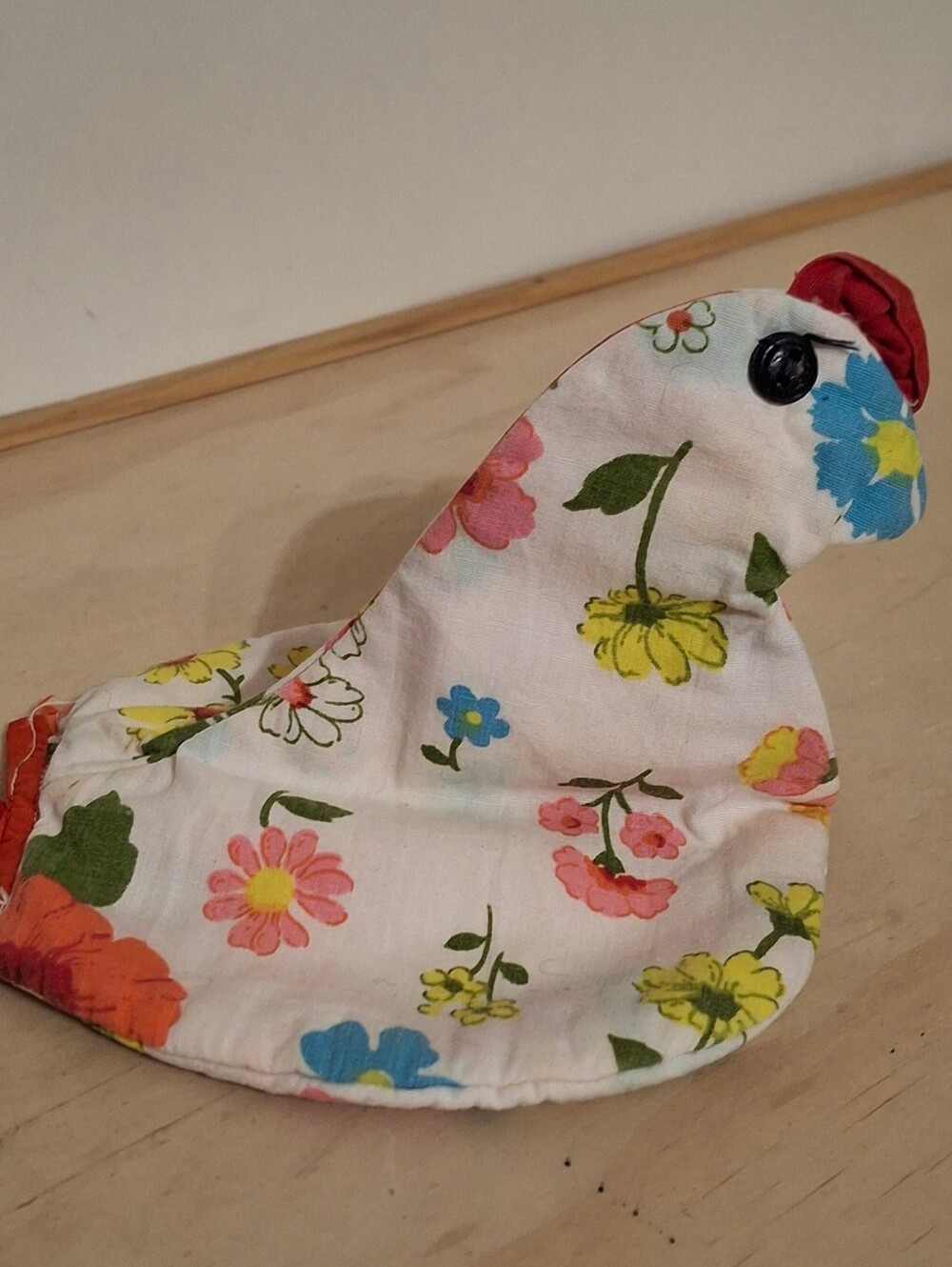Vintage handcrafted fabric chicken or hen pot holder/ decor, folk art